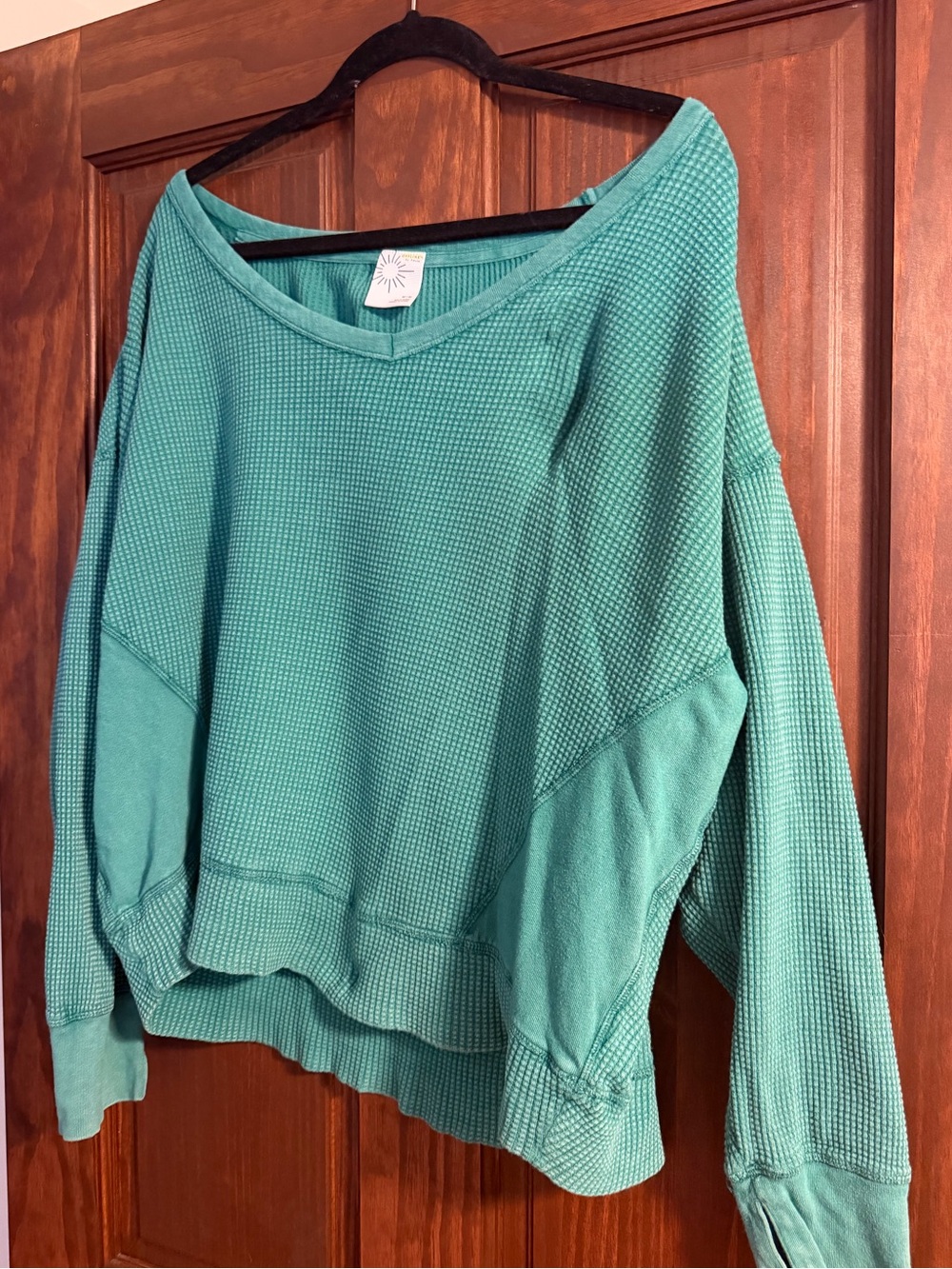 aerie Teal V-Neck Waffle Knit Sweater